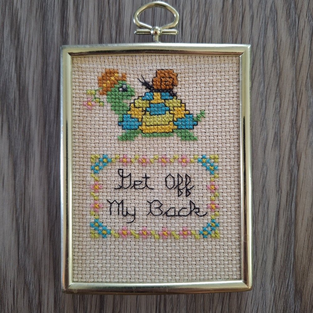 Framed Vintage‎ Cross Stick Turtle And Snail